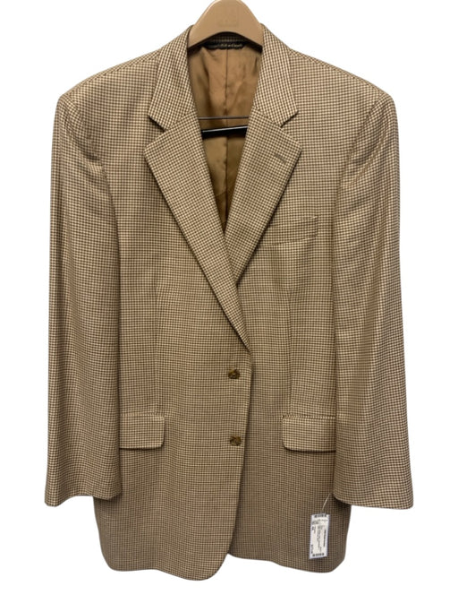 H Stockton Beige & Brown Wool Houndstooth 2 Button Men's Blazer Beige & Brown / 44L