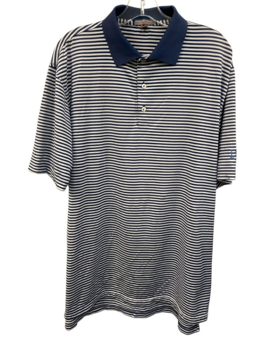 Peter Millar Size L Blue & White Synthetic Striped Polo Men's Short Sleeve Blue & White / L