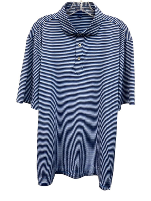 Stitch Size L Blue & White Synthetic Stripe Polo Athleisure Men's Short Sleeve Blue & White / L