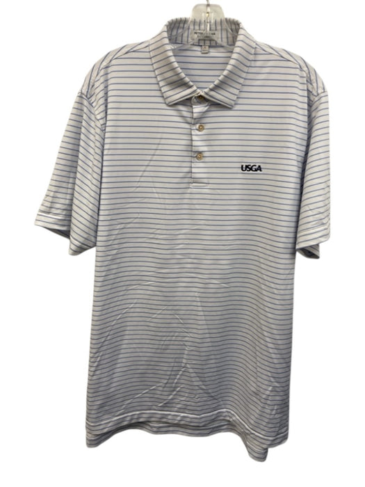 Peter Millar Size L White & Blue Synthetic Striped Polo Athleisure Short Sleeve White & Blue / L