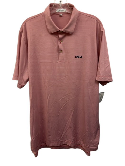 Peter Millar Size L Red & White Synthetic Striped Polo Athleisure Short Sleeve Red & White / L