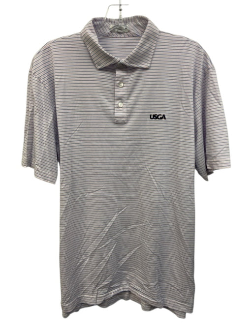 Peter Millar Size L White & Blue Cotton Stripe Polo Men's Short Sleeve White & Blue / L