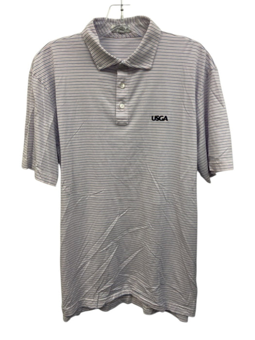Peter Millar Size L White & Blue Cotton Stripe Polo Men's Short Sleeve White & Blue / L