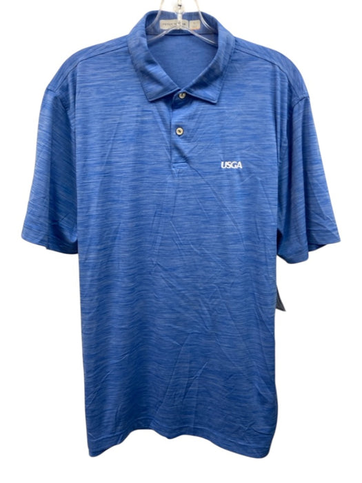 Peter Millar Size L Blue Synthetic Heathered Athletic Polo Men's Short Sleeve Blue / L