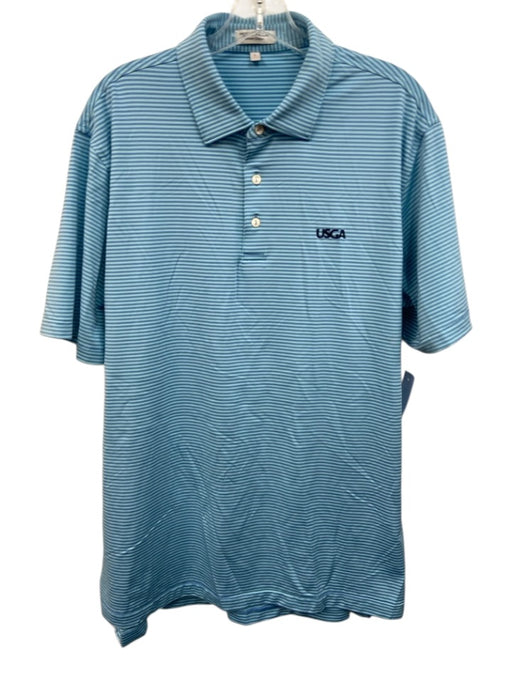 Peter Millar Size L Blue & Green Synthetic Striped Polo Athleisure Short Sleeve Blue & Green / L