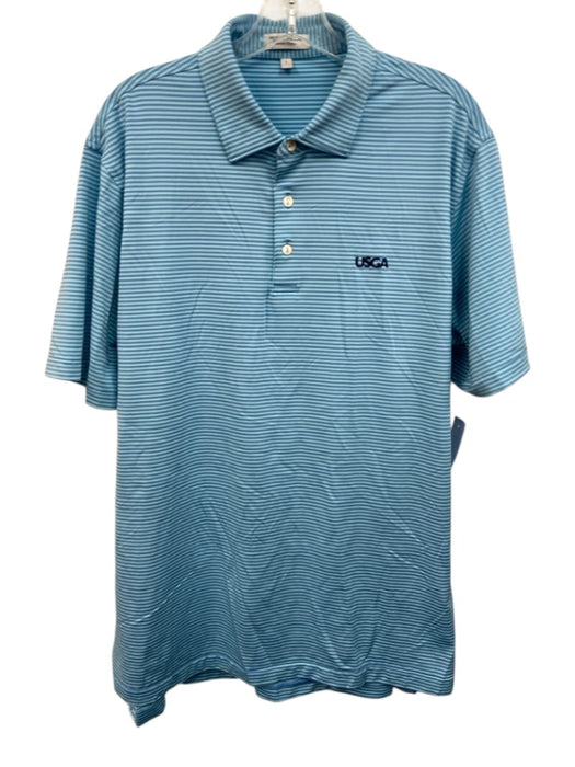 Peter Millar Size L Blue & Green Synthetic Striped Polo Athleisure Short Sleeve Blue & Green / L