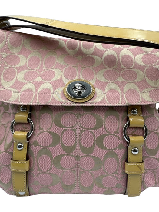Coach Pink & Beige Canvas & Leather Patent Leather Monogram Turnlock Bag Pink & Beige / Medium