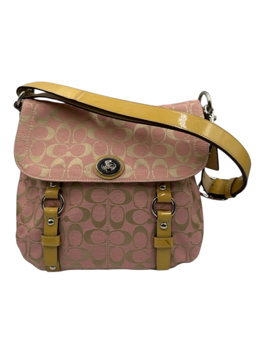 Coach Pink & Beige Canvas & Leather Patent Leather Monogram Turnlock Bag Pink & Beige / Medium