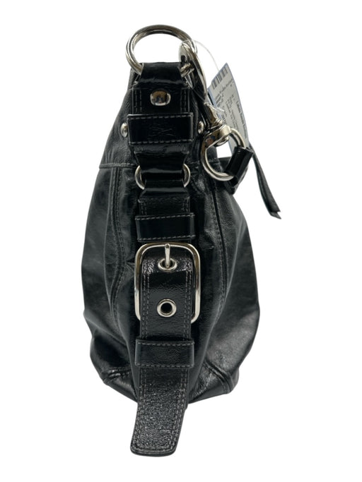 Coach Black Patent Leather Zip Close Buckle Shoulder Strap Silver hardware Bag Black / Large