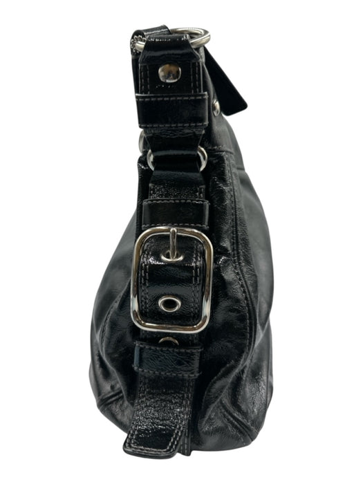 Coach Black Patent Leather Zip Close Buckle Shoulder Strap Silver hardware Bag Black / Large