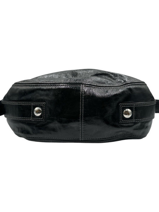 Coach Black Patent Leather Zip Close Buckle Shoulder Strap Silver hardware Bag Black / Large