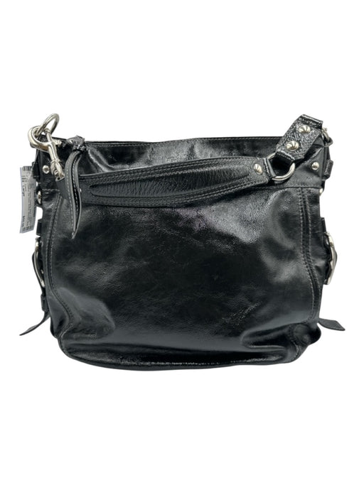 Coach Black Patent Leather Zip Close Buckle Shoulder Strap Silver hardware Bag Black / Large