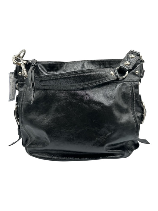Coach Black Patent Leather Zip Close Buckle Shoulder Strap Silver hardware Bag Black / Large