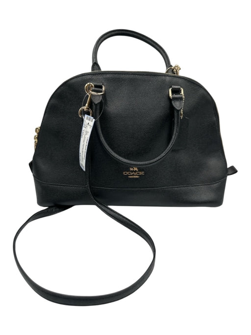 Coach Black Leather Zip Close Logo Top Handle Crossbody Strap Bag Black / Large