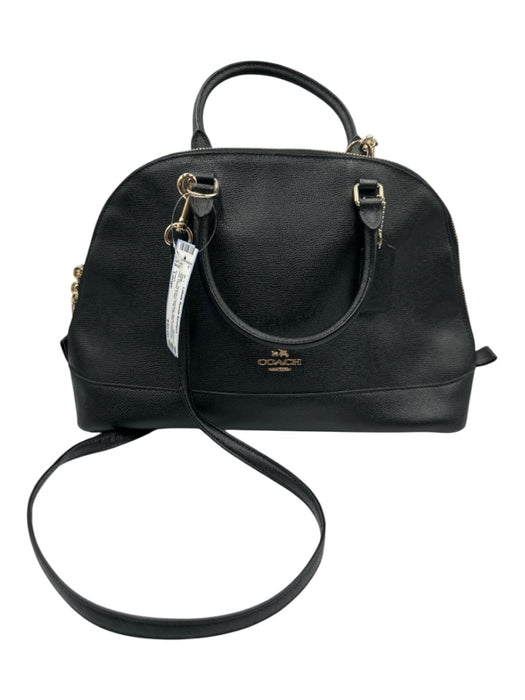 Coach Black Leather Zip Close Logo Top Handle Crossbody Strap Bag Black / Large
