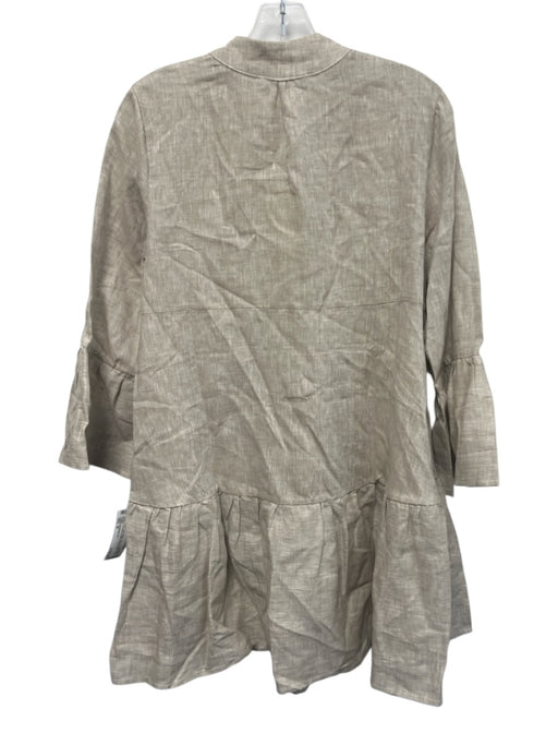 Sabbia Di Lino Size M Gray Beige Linen 3/4 Bell Sleeve 1/2 Button Pleated Dress Gray Beige / M