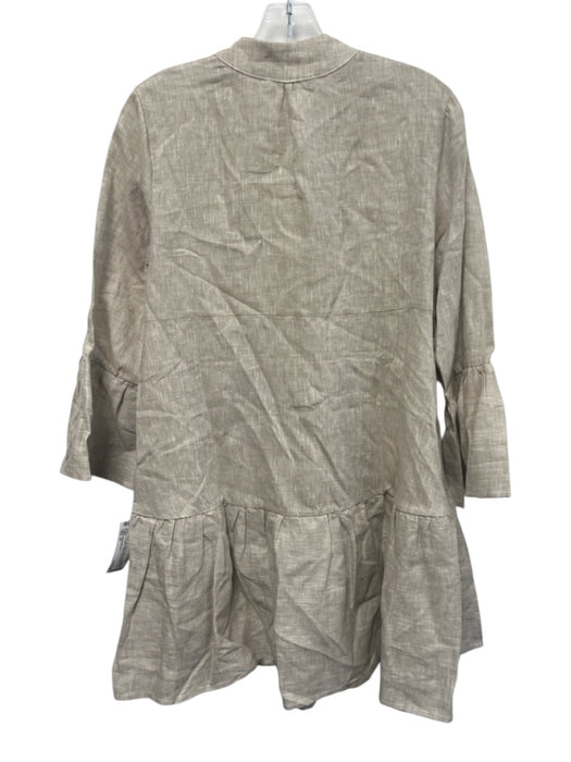 Sabbia Di Lino Size M Gray Beige Linen 3/4 Bell Sleeve 1/2 Button Pleated Dress Gray Beige / M