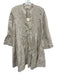 Sabbia Di Lino Size M Gray Beige Linen 3/4 Bell Sleeve 1/2 Button Pleated Dress Gray Beige / M