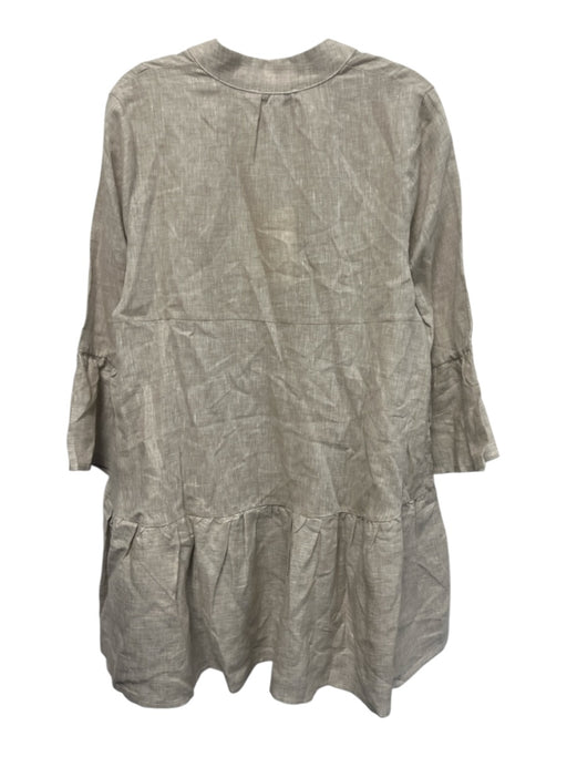 Sabbia Di Lino Size L Gray Beige Linen 3/4 Bell Sleeve 1/2 Button Pleated Dress Gray Beige / L