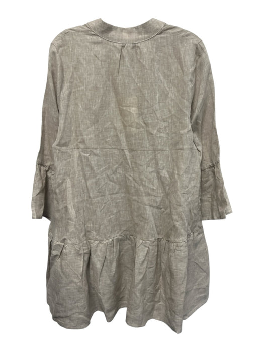 Sabbia Di Lino Size L Gray Beige Linen 3/4 Bell Sleeve 1/2 Button Pleated Dress Gray Beige / L