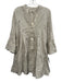 Sabbia Di Lino Size L Gray Beige Linen 3/4 Bell Sleeve 1/2 Button Pleated Dress Gray Beige / L