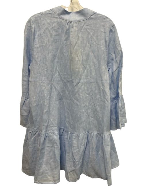 Sabbia Di Lino Size L Light Blue Linen 3/4 Bell Sleeve 1/2 Button Pleated Dress Light Blue / L
