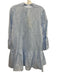 Sabbia Di Lino Size L Light Blue Linen 3/4 Bell Sleeve 1/2 Button Pleated Dress Light Blue / L