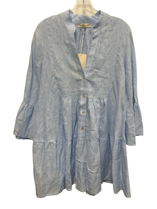 Sabbia Di Lino Size L Light Blue Linen 3/4 Bell Sleeve 1/2 Button Pleated Dress Light Blue / L
