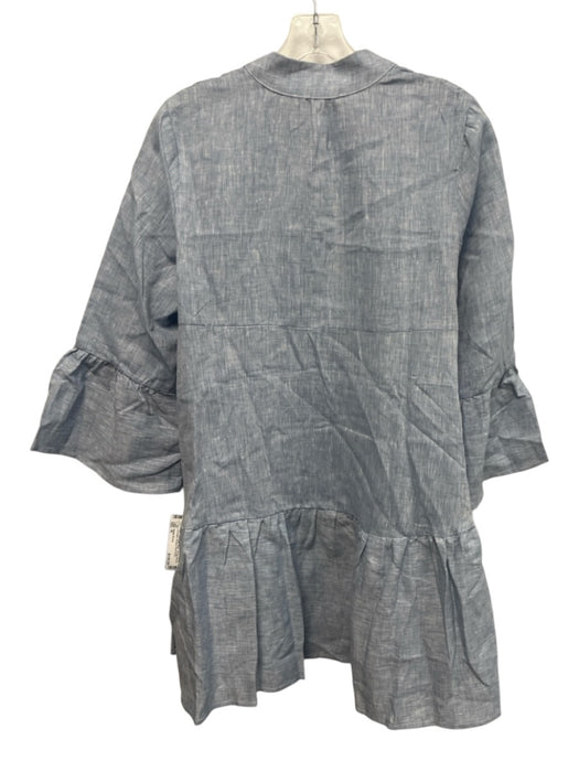 Sabbia Di Lino Size M Gray Blue Linen 3/4 Bell Sleeve 1/2 Button Pleated Dress Gray Blue / M