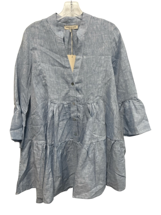 Sabbia Di Lino Size M Gray Blue Linen 3/4 Bell Sleeve 1/2 Button Pleated Dress Gray Blue / M