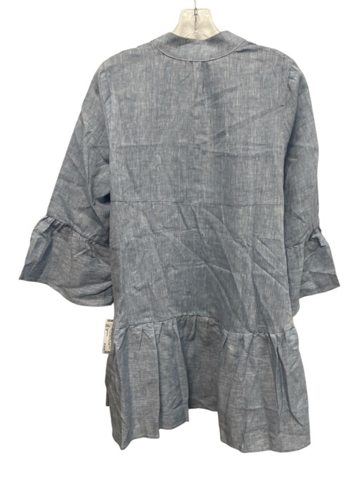 Sabbia Di Lino Size L Gray Blue Linen 3/4 Bell Sleeve 1/2 Button Pleated Dress Gray Blue / L
