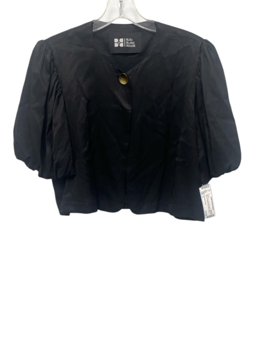 Bleu Blanc Rouge Size L Black Viscose & Rayon Short Puff Sleeve 1 Button Jacket Black / L