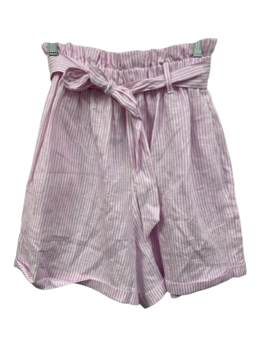 Sabbia Di Lino Size XS Pink & White Linen Elastic Paperbag Waist Stripe Shorts Pink & White / XS