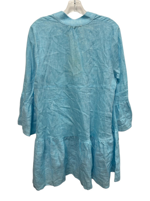 Sabbia Di Lino Size L Aquamarine Blue Linen 3/4 Bell Sleeve 1/2 Button Dress Aquamarine Blue / L