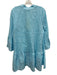 Sabbia Di Lino Size L Aquamarine Blue Linen 3/4 Bell Sleeve 1/2 Button Dress Aquamarine Blue / L