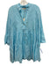 Sabbia Di Lino Size L Aquamarine Blue Linen 3/4 Bell Sleeve 1/2 Button Dress Aquamarine Blue / L