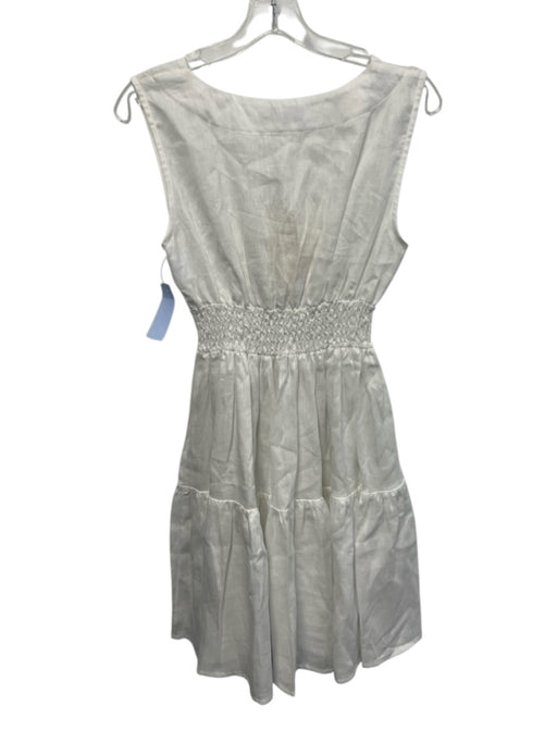 Sabbia Di Lino Size M White Linen Sleeveless Smocked Waist V Neck Mini Dress White / M