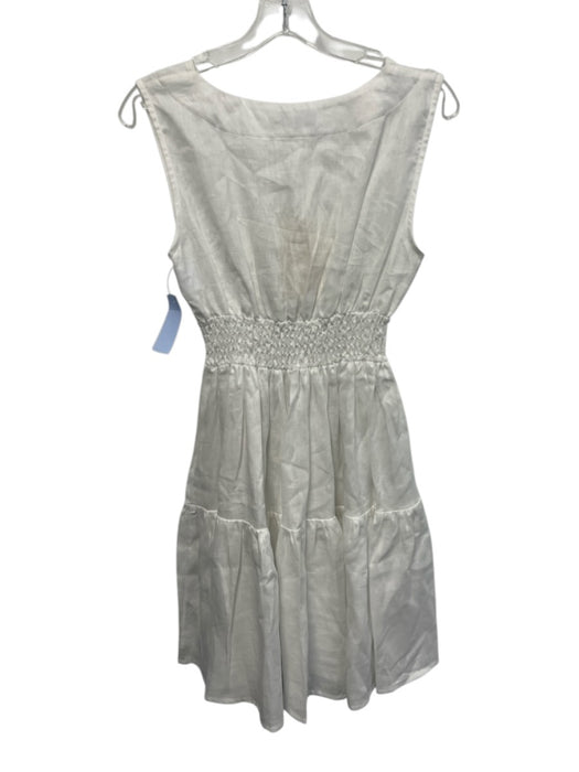 Sabbia Di Lino Size M White Linen Sleeveless Smocked Waist V Neck Mini Dress White / M