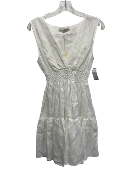 Sabbia Di Lino Size M White Linen Sleeveless Smocked Waist V Neck Mini Dress White / M