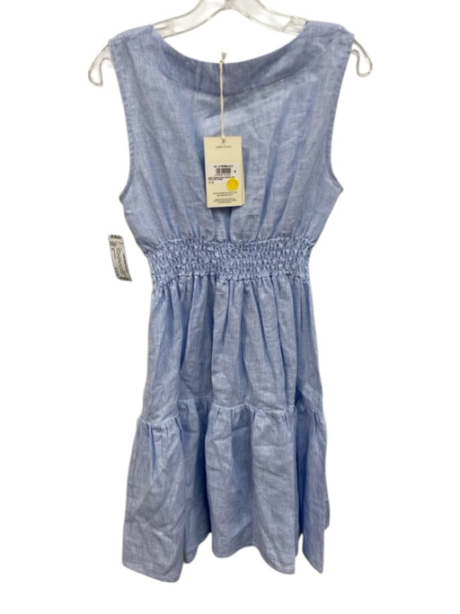 Sabbia Di Lino Size M Blue & White Linen Sleeveless Smocked Waist Stripe Dress Blue & White / M