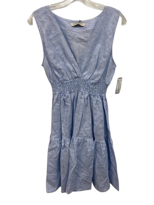Sabbia Di Lino Size M Blue & White Linen Sleeveless Smocked Waist Stripe Dress Blue & White / M