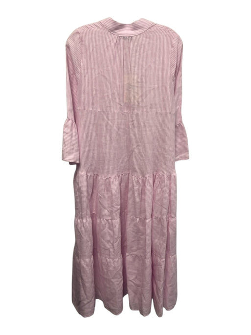Sabbia Di Lino Size S Pink & White Linen 3/4 Flare Sleeve Stripe Midi Dress Pink & White / S