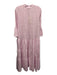 Sabbia Di Lino Size S Pink & White Linen 3/4 Flare Sleeve Stripe Midi Dress Pink & White / S