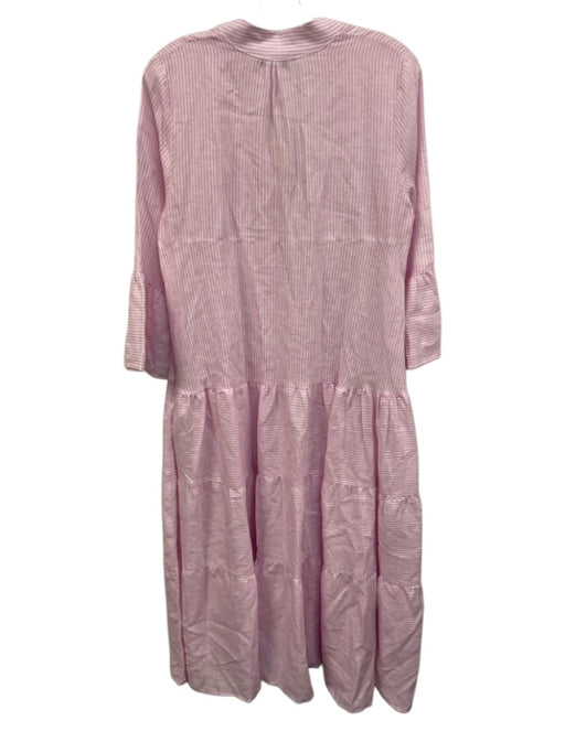 Sabbia Di Lino Size L Pink & White Linen 3/4 Flare Sleeve Stripe Midi Dress Pink & White / L