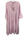 Sabbia Di Lino Size L Pink & White Linen 3/4 Flare Sleeve Stripe Midi Dress Pink & White / L