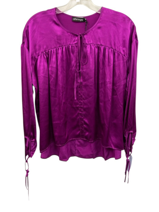 Catherine Gee Size M Purple Silk Long Sleeve Split Neck Tie Neck Top Purple / M