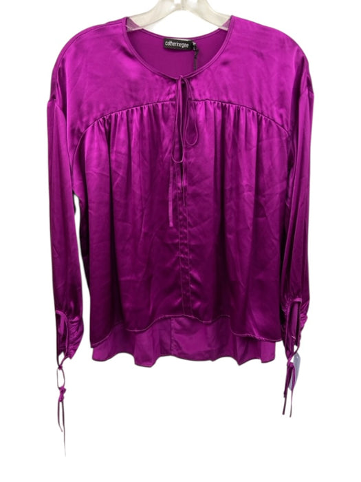Catherine Gee Size S Purple Silk Long Sleeve Split Neck Tie Neck Top Purple / S