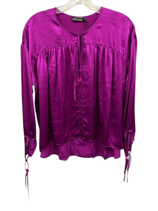 Catherine Gee Size XS Purple Silk Long Sleeve Split Neck Tie Neck Top Purple / XS