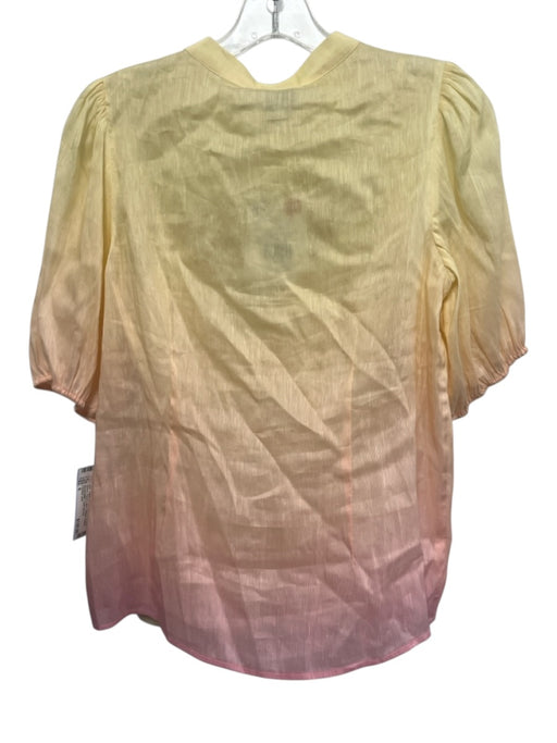 Christy Lynn Size 6 Yellow & Pink Linen & Silk Short Sleeve Floral Cutout Top Yellow & Pink / 6