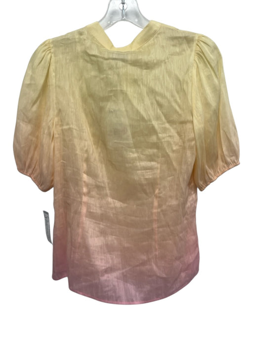 Christy Lynn Size 2 Yellow & Pink Linen & Silk Short Sleeve Floral Cutout Top Yellow & Pink / 2